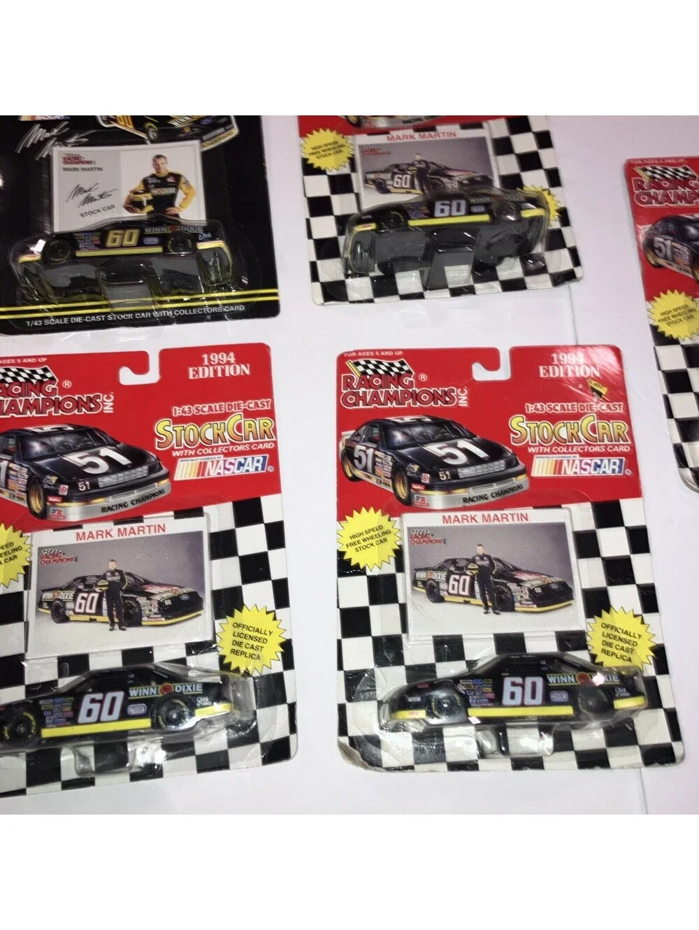LOT Of 5 VINTAGE 1994-95 NASCAR RACING CHAMPIONS CARS MARK MARTIN 1:43 SCALE NEW